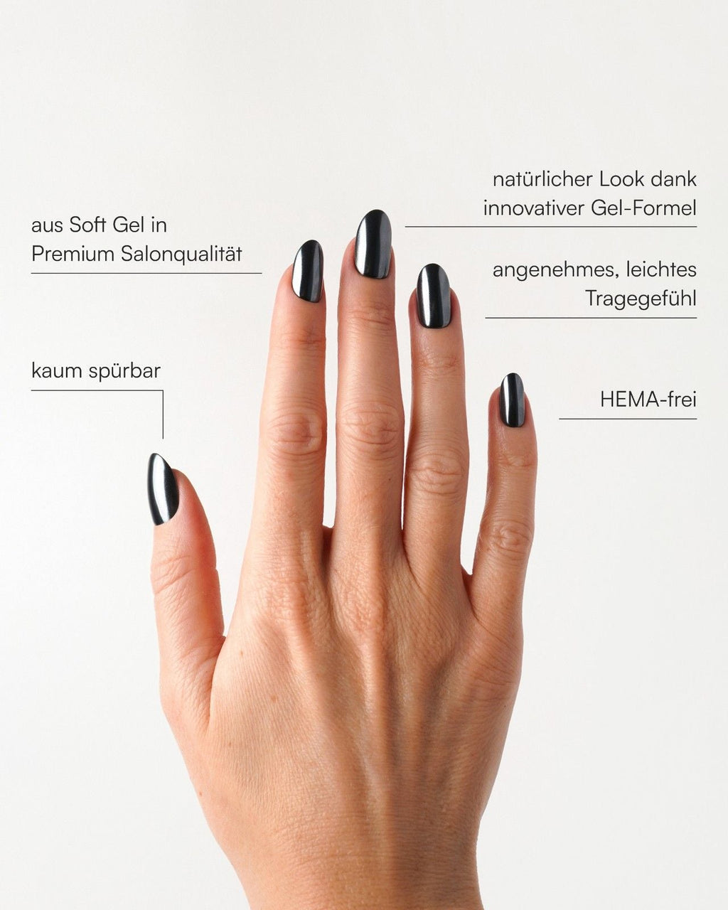 Black Pearl Medium Round Soft Gel Press Ons